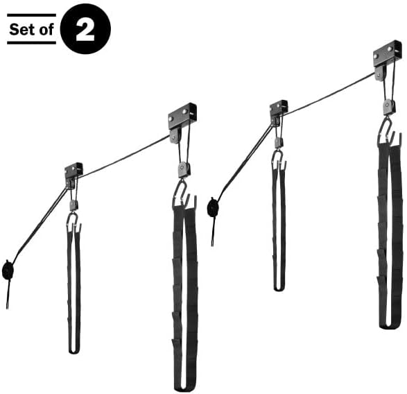 RAD Sportz Kayak Hoist 2-Pack Quality Garage Storage Canoe Lift with 125 lb Capacity Even Works as Ladder Lift Premium Quality Pulley System, Black
