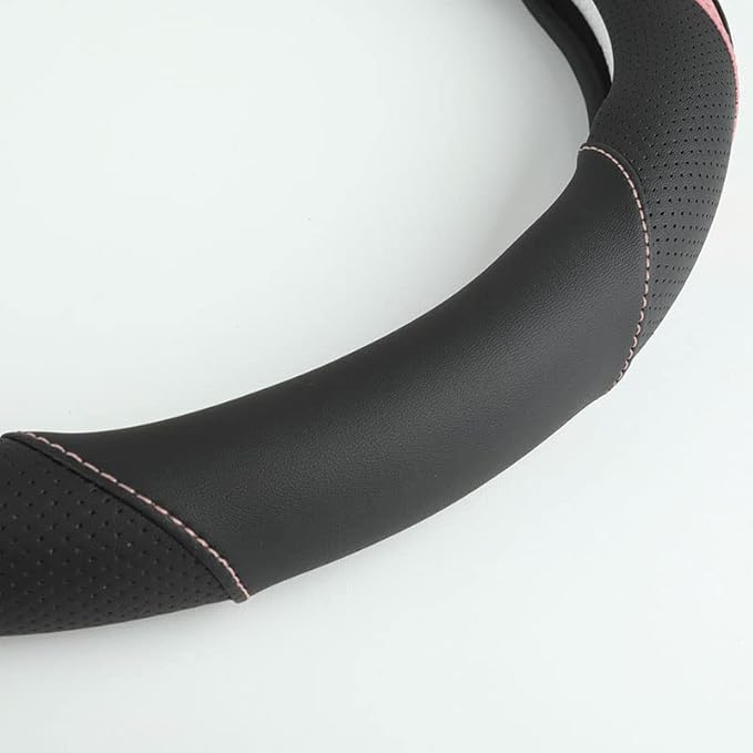 Car Steering Wheel Cover, Leather Steering Wheel Cover Pink Universal 14.5-15 Inch Microfiber Leather Anti-Slip Breathable Auto Steering Wheel Covers for Men Women (Black&Pink)