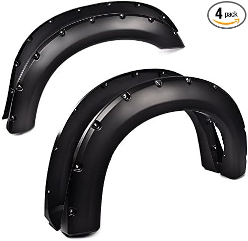 CHEDA Fender Flares, Compatible with 1999 2000 2001 2002 2003 2004 2005 2006 2007 Ford F250 F350 Super Duty, Bolt-On Rivet Pocket Style Smooth Black, F81Z16005AA F81Z16006AA