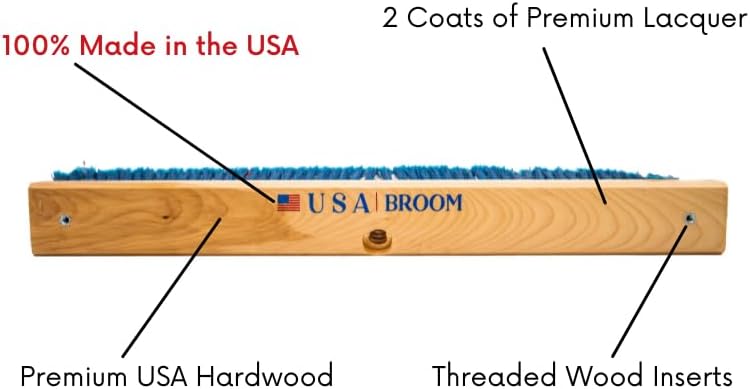 24" Heavy Duty Outdoor Push Broom with 60" Handle. Ideal for Ashpalt, Concrete & Heavy Debris. Durable American Made Steel Brackets-Stainless Steel Hardware. No Plastic. 100% Made in The USA.