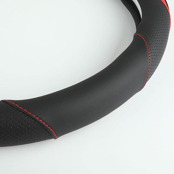 Car Steering Wheel Cover, Leather Steering Wheel Cover Red Universal 14.5-15 Inch Microfiber Leather Anti-Slip Breathable Auto Steering Wheel Covers for Men Women (Black&Red)