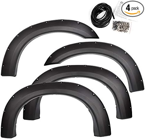 4PCS Fender Flares Compatible with Ford F250 F350 Super Duty 1999-2007 Front and Rear Side Wheel Trim Cover Accessories Pocket Riveted Style Textured FO1240208, F81Z16006AA