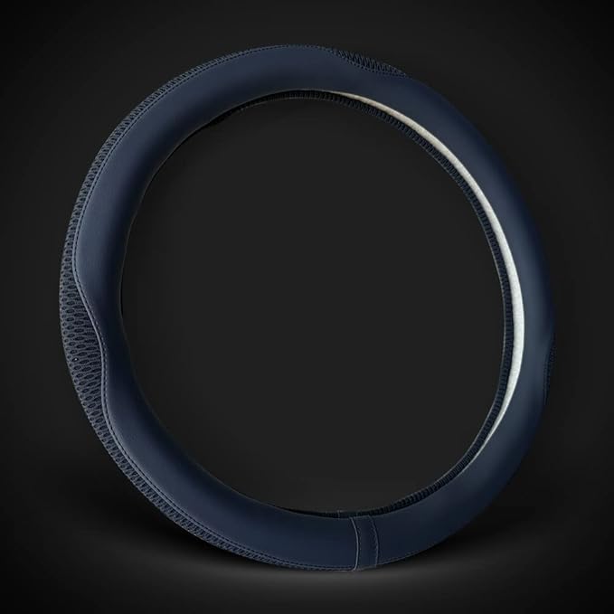 LKWLIKEI Car Steering Wheel Cover, Universal 15 inch, The Latest Microfiber Leather Breathable Technology Fabric, Non-Slip, Comfortable, Warm in Winter and Cool in Summer, Blue