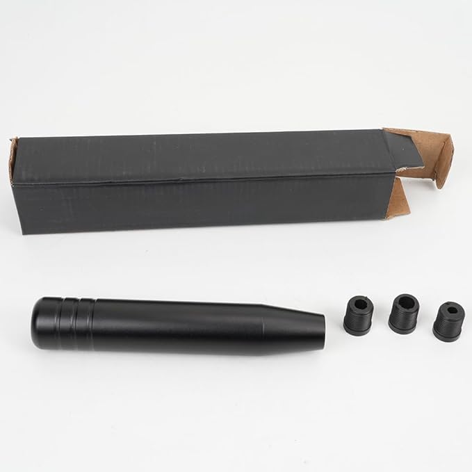 muge racing Universal Shift Knob with M8/M10/M12 x 1.25 Adapters, Heavy Duty Gear Shifter Handle for Most Vehicles, Easy Installation, Aluminum Alloy Non-Slip Grip, 7.09 Inch, Black