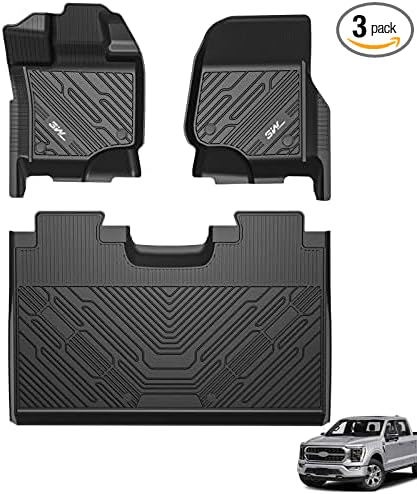 3W Floor Mats for Ford F-150 2015-2025 & F150 Lightning 2022-2025 SuperCrew (w/o Fold Flat Storage), TPE All Weather Custom Fit, Front & Rear 3PCS | Heavy Duty, Easy Clean - Black