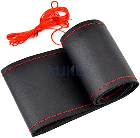 AUTOXBERT 38cm/15 Inch Hand Sewing Steering Wheel Cover Breathable Anti-Slip Leather Steering Wheel Cover for Nissan Qashqai Toyota Camry RAV4 VW Golf