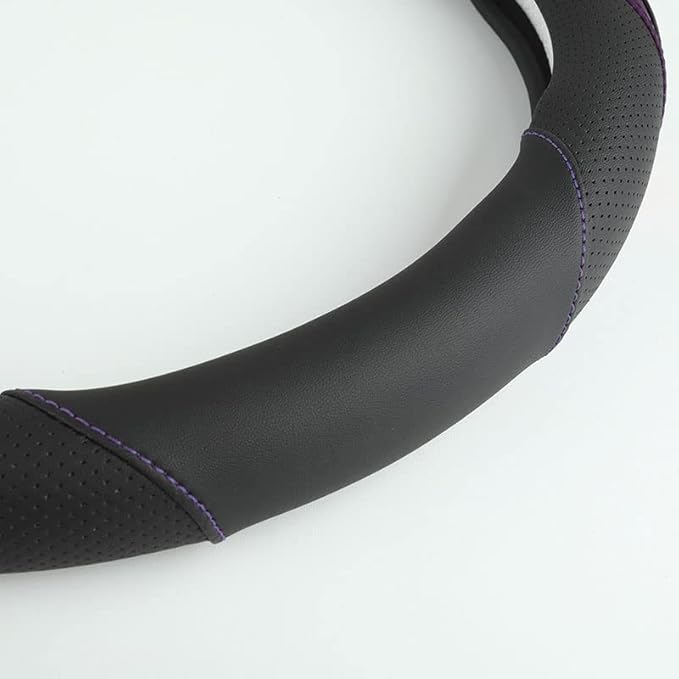 Car Steering Wheel Cover, Leather Steering Wheel Cover Purple Universal 14.5-15 Inch Microfiber Leather Anti-Slip Breathable Auto Steering Wheel Covers for Men Women (Black&Purple)