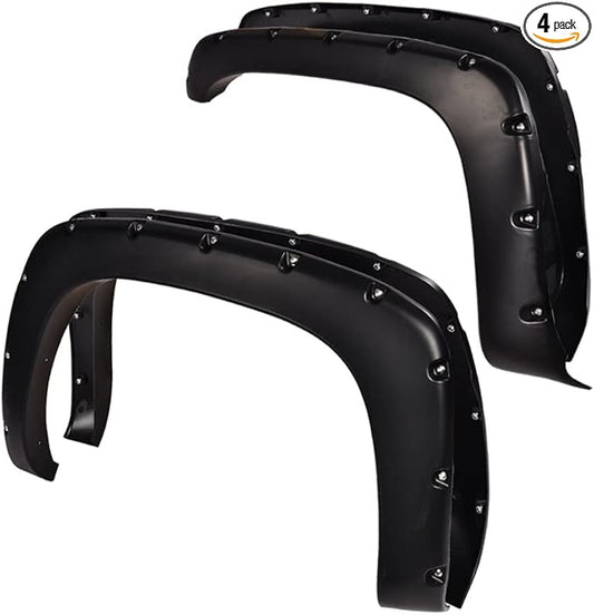 PIT66 Fender Flares, Compatible with 1999-2006 Chevy Silverado/GMC Sierra 78.0" / 96.0" Bed(Incl. 2007 Classic Models) Smooth Matte Black Pocket Rivet Style Wheel Flares Set, 4 PCS