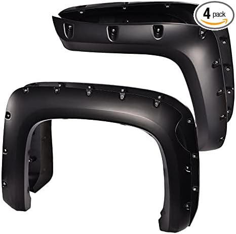 PIT66 Fender Flares, Fit 07-13 Chevy Silverado 1500 (ONLY Fit 5'8" Bed, NOT Fit 6.5'/8' Bed, NOT FIT Z71,Not Fit GMC Sierra) Riveted Style Paintable Smooth Matte Black Pocket Wheel Flares Set, 4 Pcs