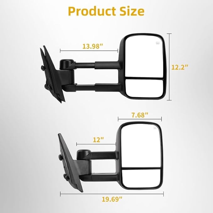 DWVO Tow Mirrors Fit for 2007-2013 Chevy Silverado/GMC Sierra/Tahoe/Suburban/Avalanche/Yukon XL, 2014 Silverado/Sierra 2500HD 3500HD, Electric Heated Folding Side View, Left & Right Towing Mirror