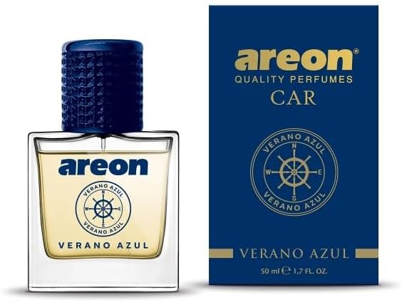 AREON MCP07 Car Perfume 1.7 Fl Oz. (50ml) Glass Bottle Car Air Freshener Spray, Verano Azul (Seashore Freshness)