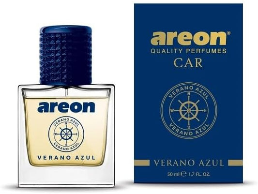 AREON MCP07 Car Perfume 1.7 Fl Oz. (50ml) Glass Bottle Car Air Freshener Spray, Verano Azul (Seashore Freshness)