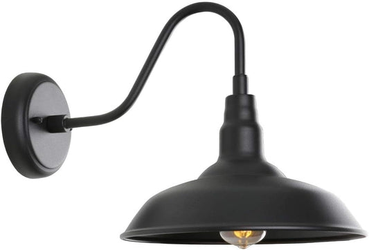 Black Gooseneck Barn Light for Farmhouse 10 Inch Dome Exterior Lights Fixture with Wall Mount, Outdoor Wall Sconce for Garage Porch Patio