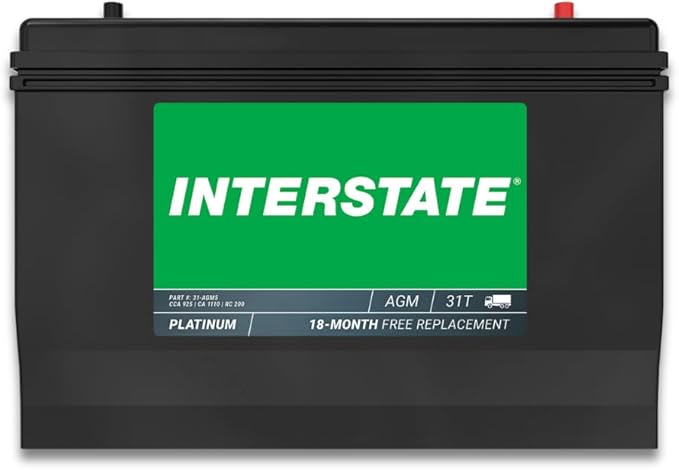 Interstate Batteries Marine Deep Cycle Battery 12V 100Ah 925CCA (31-AGM5) Pure Matrix Power Commercial Battery Pure Lead AGM Replacement (Group 31) Auxiliary Units APU, Starting Engines, Heavy Duty