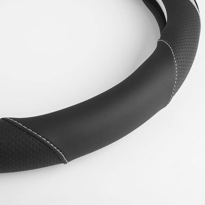 Car Steering Wheel Cover, Leather Steering Wheel Cover Grey Universal 14.5-15 Inch Microfiber Leather Anti-Slip Breathable Auto Steering Wheel Covers for Men Women (Black&Grey)