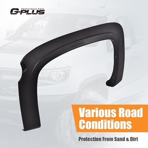G-PLUS Fender Flares Compatible with 2007-2013 Chevy Silverado 5.8' Short Bed Factory Style 1500 Crew Cab With 69.3" Bed Fleetside Models (Do not fit long bed models) Textured Wheel Flares