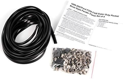 4PCS Fender Flares Compatible with Ford F250 F350 Super Duty 1999-2007 Front and Rear Side Wheel Trim Cover Accessories Pocket Riveted Style Textured FO1240208, F81Z16006AA