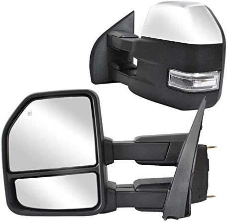 WLLW Towing Mirrors fit for Ford F150 Pickup Truck 2015 2016 2017 2018 2019, Chrome Cap Power Heated with Turn Signal - 8 Pin Plug