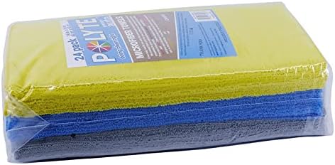 POLYTE Premium Microfiber Cleaning Towel,16x16 in 24 Pack (Blue,Gray,Yellow)