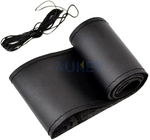 AUTOXBERT 38cm/15 Inch Leather Steering Wheel Cover Stitch On Wrap, Breathable, Anti-Slip Steering Wheel Cover for Nissan Qashqai Toyota Camry RAV4 VW Golf