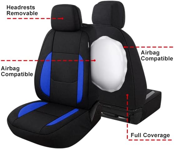 Pariitadin Waterproof Car Seat Covers 2 Front Seats, Neoprene Seat Covers for Cars, Universal Fit Interior Covers for Most Cars Sedan Van Truck SUV(Black/Blue)