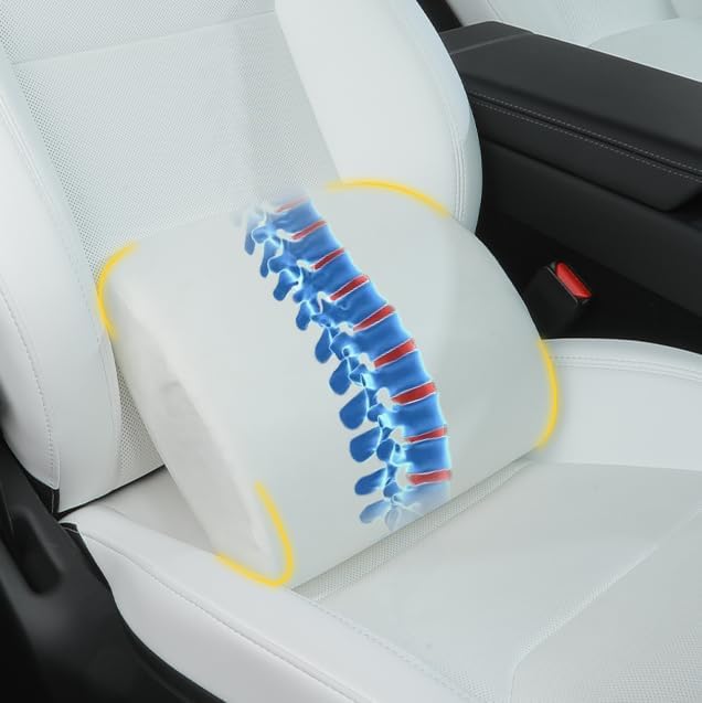 Lumbar Support Pillow Ergonomic Memory Foam Lumbar Pillow for Lower Back Pain Relief - Back Cushion for Driving, Chair Support for Car, Office & Gaming Chairs (White, 1PC)