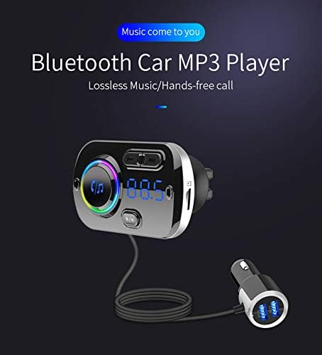 Bluetooth 5.0 Car Audio Transmitter | HD Sound, Fast 20W PD & QC3.0 Charging, Hands-Free Calls, RGB Lights, FM & TF Card