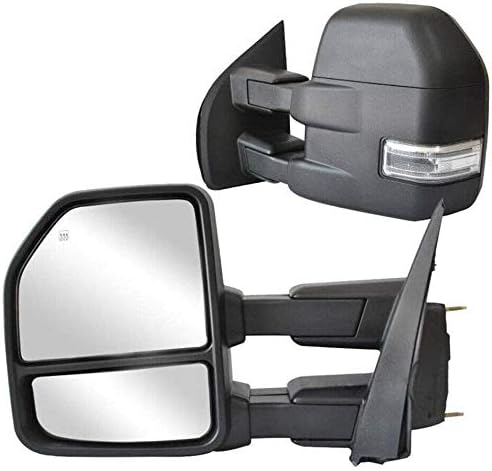 WLLW Towing Mirrors for 2015 2016 2017 2018 2019 2020 Ford F150 Pickup Truck, Power Heated with Turn Signal - 8 Pin Plug (Black Cap)