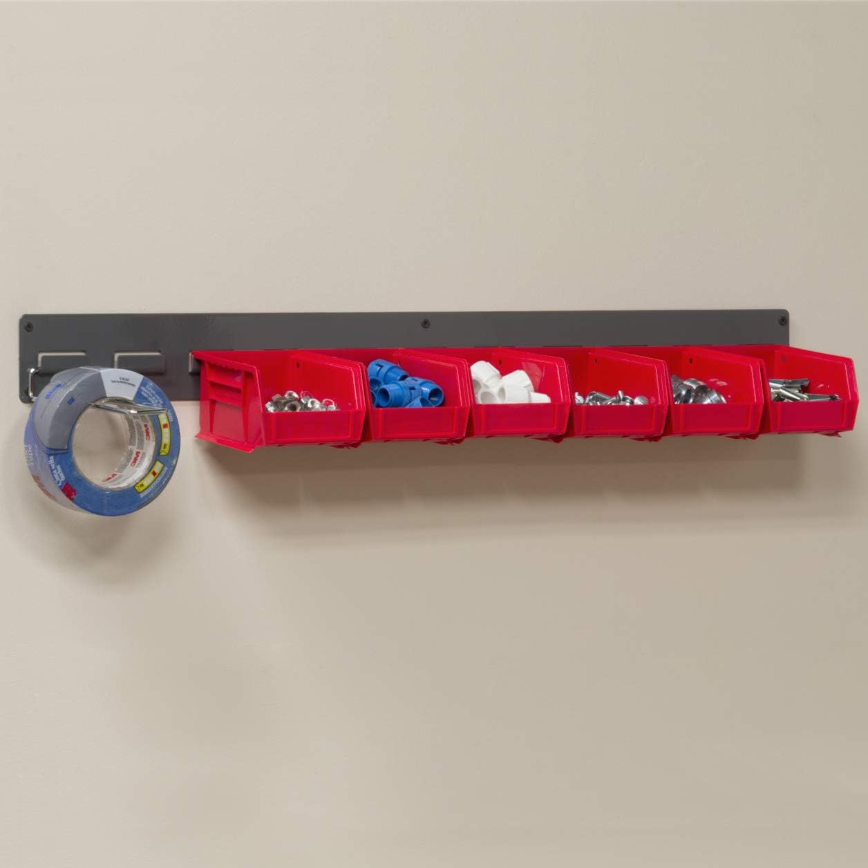 Akro-Mils 30632 Heavy Duty Wall Mount Garage Storage Steel Louvered Rail | Wall Storage Bin Hanging Organizer System for AkroBins, 32-Inch W x 3-Inch H, 2-Pack, Grey