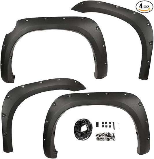 DOTCOM Fender Flares, Fit Toyota Tundra 2007-2013, Wheel Arch Cover Trim, Paintable Matte Pocket, Textured Riveted Style 4PCS
