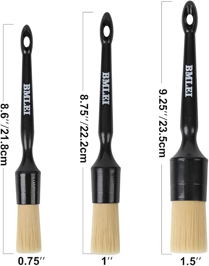 3pcs Car Detailing Brushes Set,Boars Hair Auto Car Detail Brush Kit No Scratch, Car Detailing Kit for Clean Interior or Exterior, Wheels, Tires, Engine Bay, Leather Seats