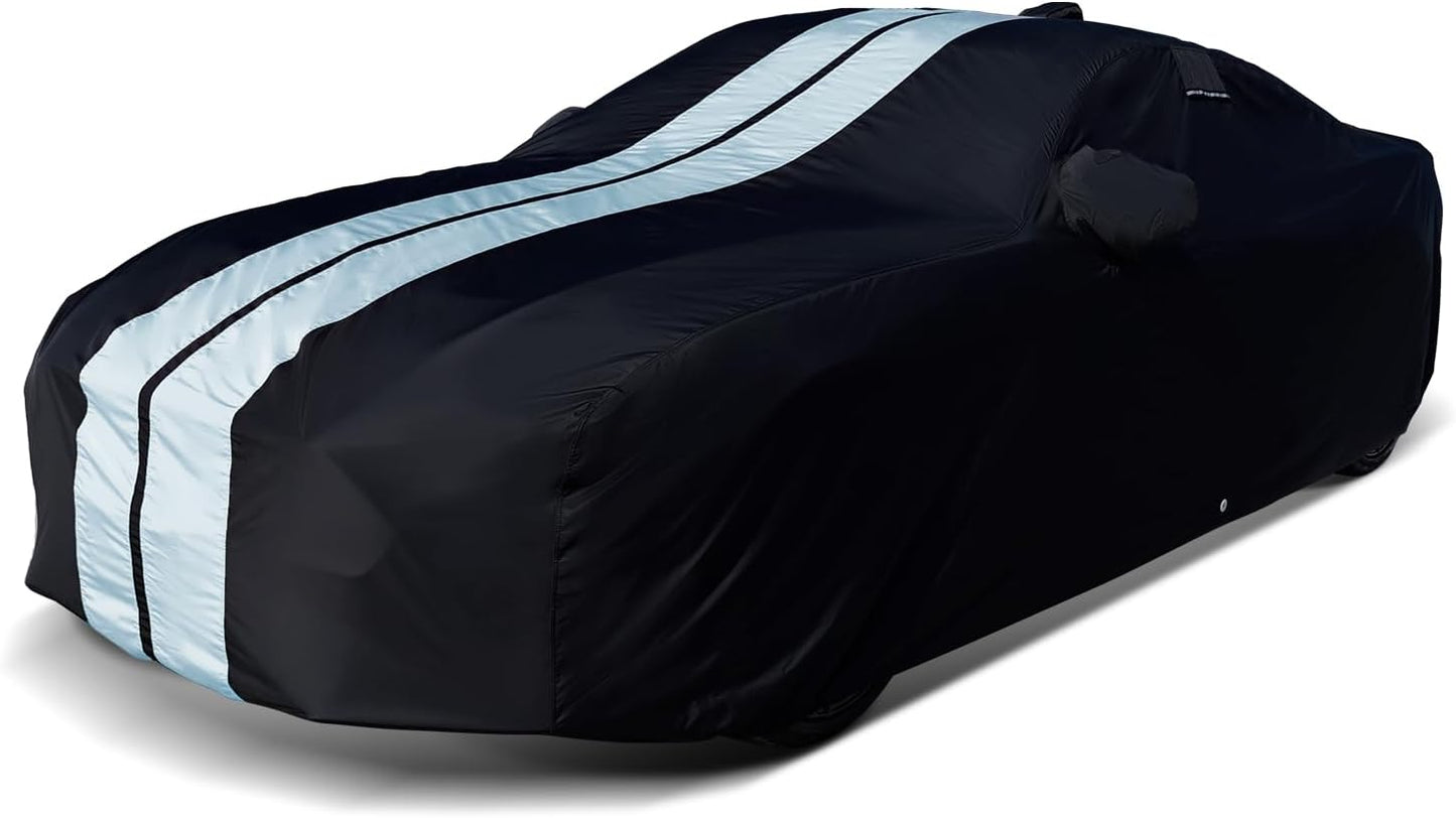 iCarCover Custom Car Cover for Pontiac G6 (2005-2010) Waterproof All-Weather Rain Snow UV Sun Protector Full Exterior Indoor Outdoor Car Cover (Stripe - Black/Gray)