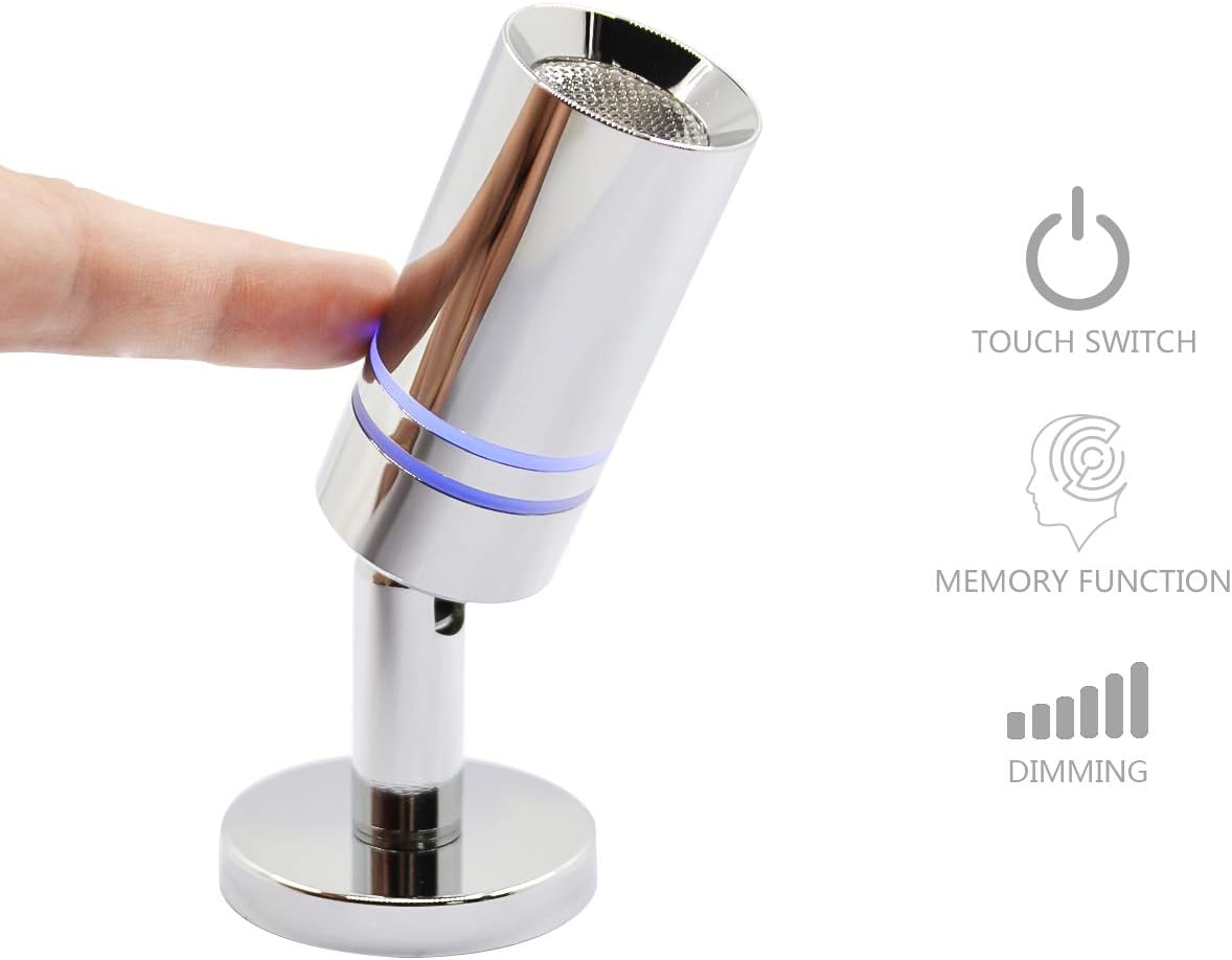 Small 12V RV Reading Light 3W DC 12 Volt LED Camper Lights Interior Warm White Interior Lights with Built-in Dimmer Touch Switch of Blue Decor Light On Trailer Van Truck Car Motorhome Caravan Boat