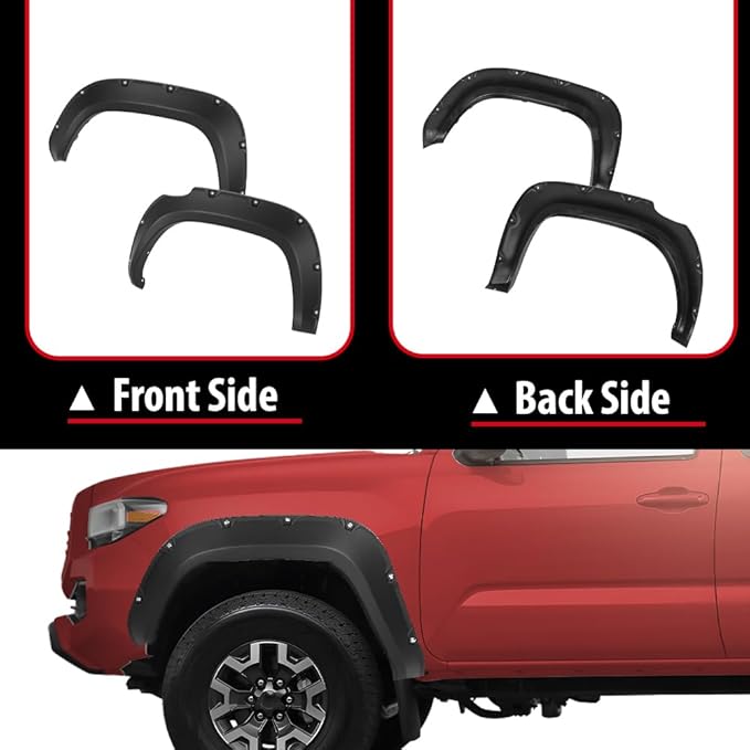 DOTCOM Fender Flares, Compatible with 2016-2022 Toyota Tacoma,Wheel Arch Cover Trim, Paintable Matte Pocket Smooth Riveted Style 4PCS