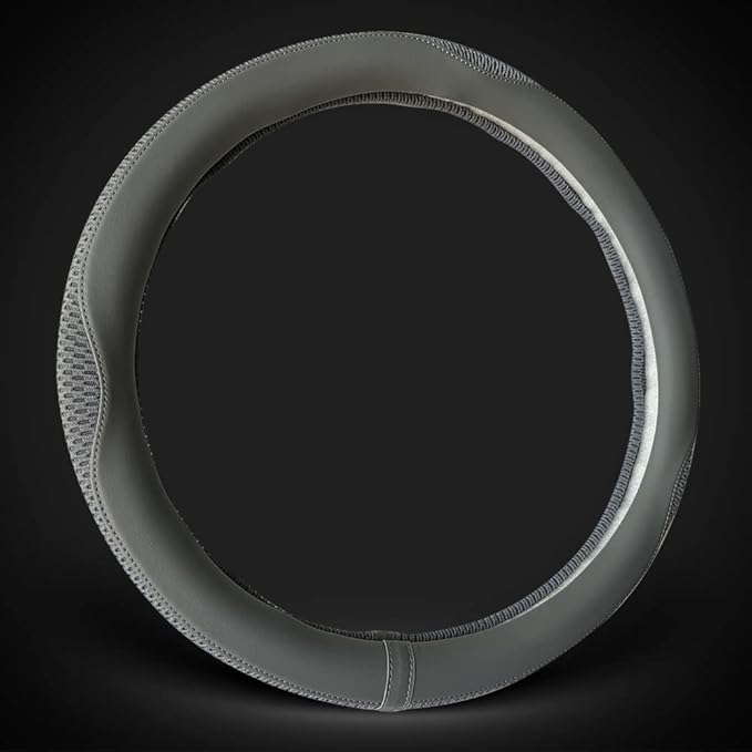 LKWLIKEI Car Steering Wheel Cover, Universal 15 inch, The Latest Microfiber Leather Breathable Technology Fabric, Non-Slip, Comfortable, Warm in Winter and Cool in Summer, Grey