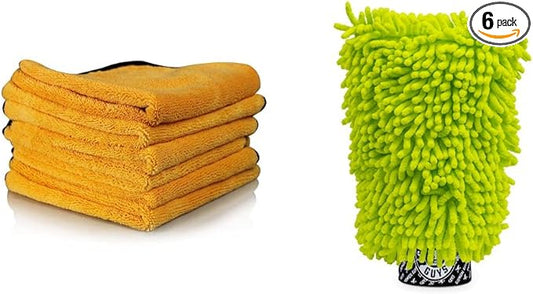 Chemical Guys Premium Microfiber Towel and Scratch-Free Microfiber Wash Mitt Bundle (6-Pack)
