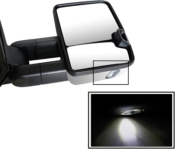 AERDM Towing Mirrors Compatible with 2003-2007 Chevy Silverado Side Mirror, GMC Sierra Tow Mirrors Power Heated with LED Arrow Turn Signal Puddle Light Pair set Chrome