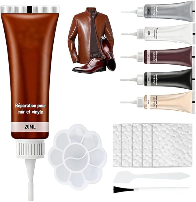 Advanced Leather Repair Gel, 2025 new Leather Repair Kit for Car Seats & Furniture - Repairs Tears/Holes/Cat Scratches on Leather Couch/Sofa/Car Interior, Includes Leather Filler & Brush (Brown)