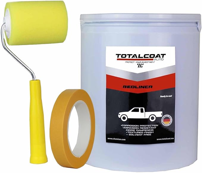 Roll On Truck Bed Liner Paint; Heavy Duty Coating Protection for Box Trucks, Pickups, Cargo Vans (1 Gallon Kit, Tan)