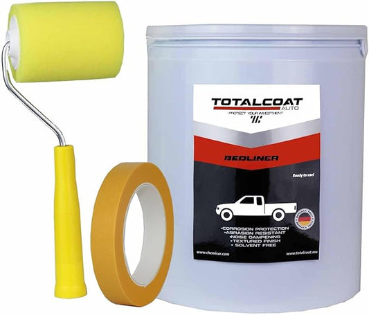 Roll On Truck Bed Liner Paint; Heavy Duty Coating Protection for Box Trucks, Pickups, Cargo Vans (1 Gallon Kit, Grey)