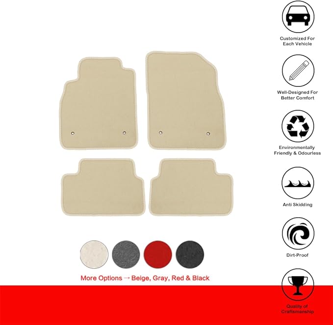 IKON MOTORSPORTS, Floor Mats Compatible with 2008-2015 Chevrolet Cruze, 2016 Cruze Limited, Factory Fitment Beige Nylon Front & Rear Car Floor Mat Liner Carpets Replacement 4PCS