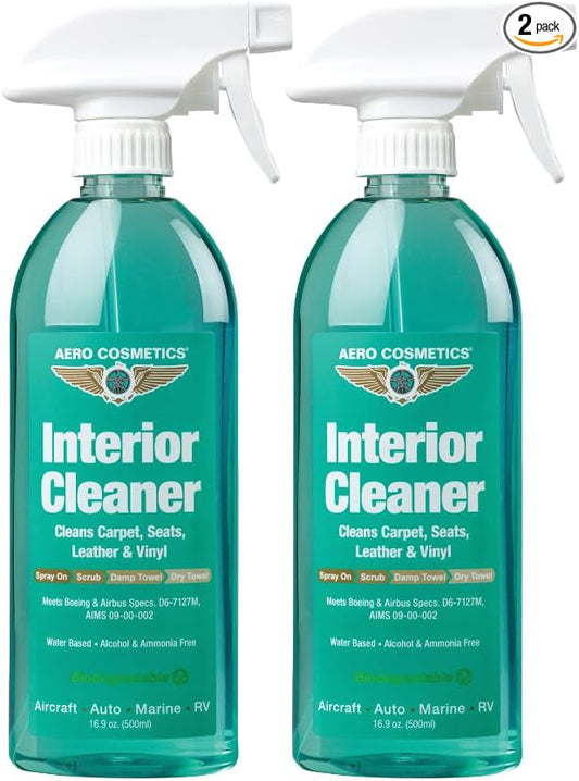 Interior Cleaner, Carpet Cleaner, Seat Cleaner, Fabric Cleaner, 16.9 Fl oz (2-Pack) Aircraft Quality for your Car Boat RV Meets Boeing and Airbus Specs
