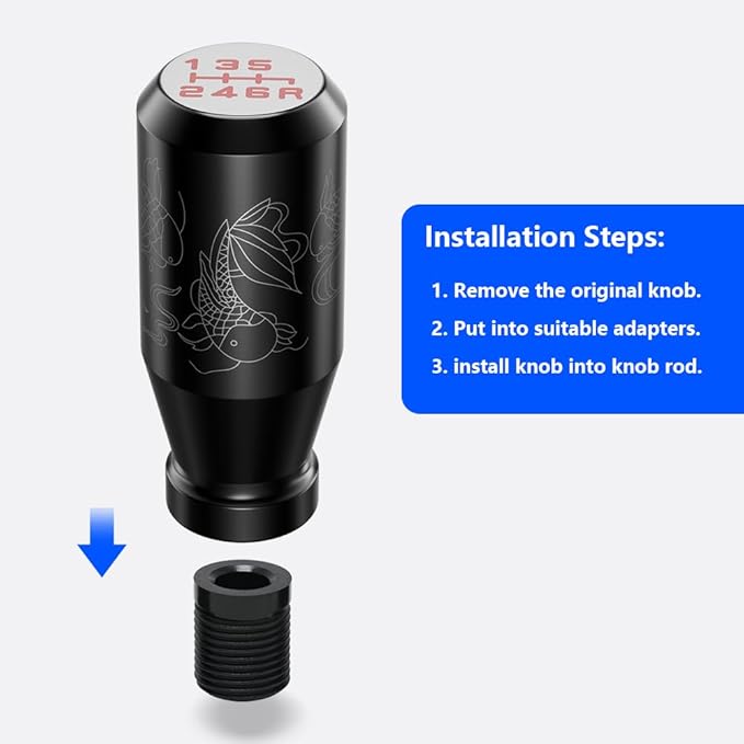 （Black） Koi Pond Type-R Style 6 Speed Manual Universal Gear Shift Knobs 3 Adapters Included Fit Compatible with Mazda Tacoma STi Nismo 2004 Honda Accord Subaru