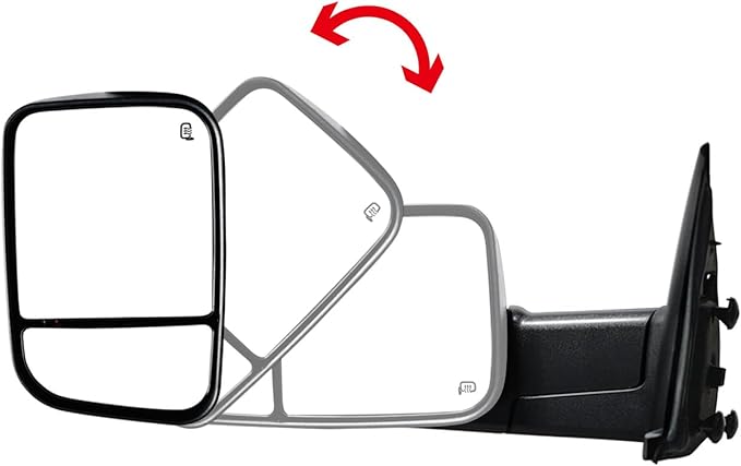 AERDM New Towing Mirrors Compatible with 2002-2008 Dodge Ram 1500 for 2003-2009 Dodge Ram 2500 3500 Pickup Truck Power Heated Side View Pair Set Black Flip-Up Side Mirror (Chrome)