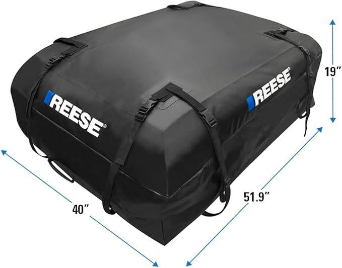 REESE 59007 Waterproof Rooftop Cargo Carrier Bag for Cars, SUVs or Trucks with/Without Roof Racks, 22 Cubic Feet, Heavy Duty 840D Abrasion-Resistant PVC Fabric with Anti-Slip Mat