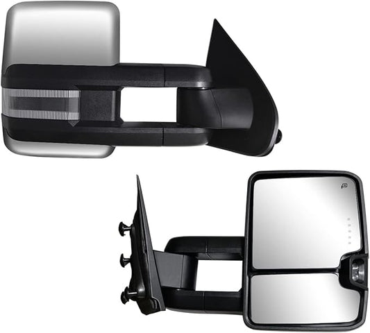 Towing Mirrors Compatible for 2014-2018 for Chevy Silverado GMC Sierra Rear View Mirrors Chrome cap with Power Heated Turn Signal Light (Set of 2)