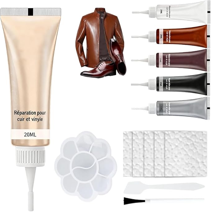 Advanced Leather Repair Gel, 2025 new Leather Repair Kit for Car Seats & Furniture - Repairs Tears/Holes/Cat Scratches on Leather Couch/Sofa/Car Interior, Includes Leather Filler & Brush (Beige)