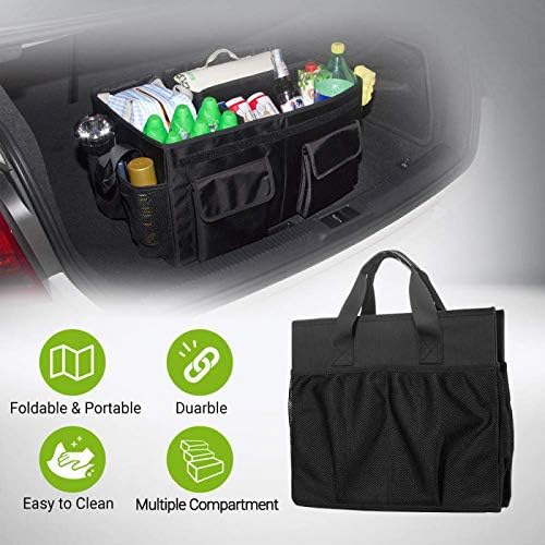 MIU COLOR Car Trunk Organizer with Lid, Collapsible Car Storage Organizer with Reinforced Leather Handles, Non-Slip Bottom, Trunk Organizer for SUV, Van, Jeep (Black with Strap, Extra Large)