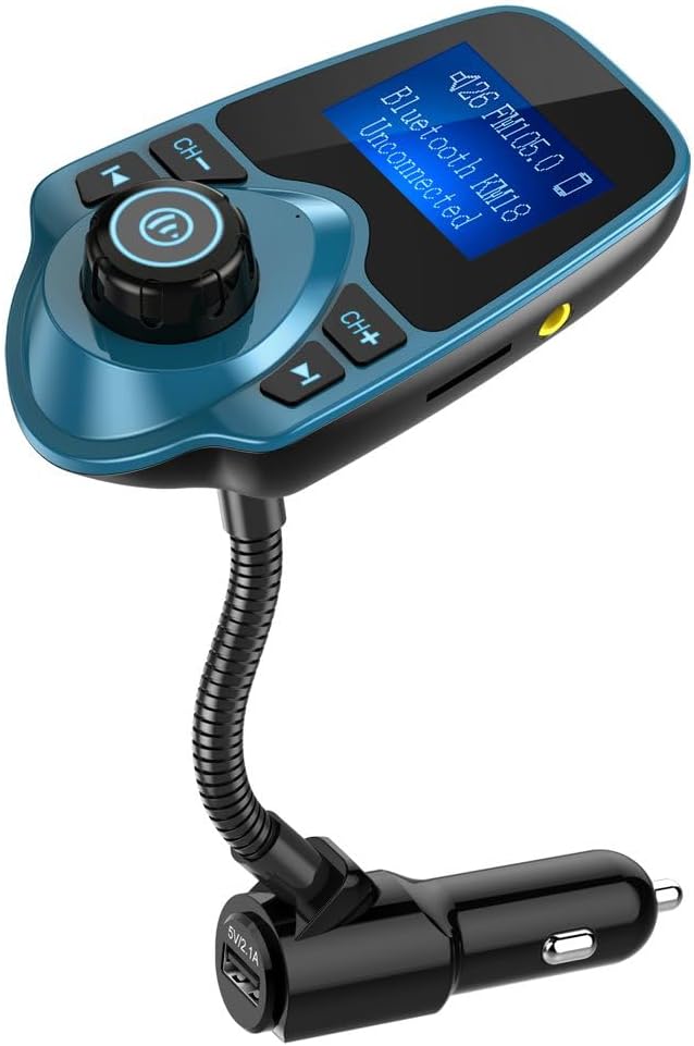 Nulaxy Bluetooth Car FM Transmitter Audio Adapter Receiver Wireless Handsfree Voltmeter Car Kit TF Card AUX 1.44 Display – KM18 Peacock Blue