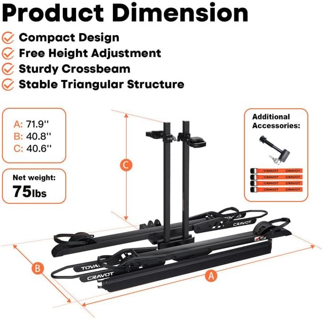 CyberRack E2 Ebike Rack, 200 lbs Capacity Foldable Bike Racks for Tow Hitch Heavy Electric Bike Carrier for 2 E-Bike, Up to 5-inch Fat Tire 2'' Receiver